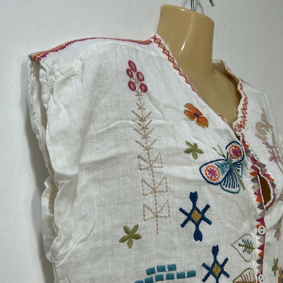 JOHNNY  WAS WOMEN EMBROIDERED BIYA LINEN TUNIC SHIFT DRESS WHITE SLEEVELESS Sz S - Picture 6 of 14
